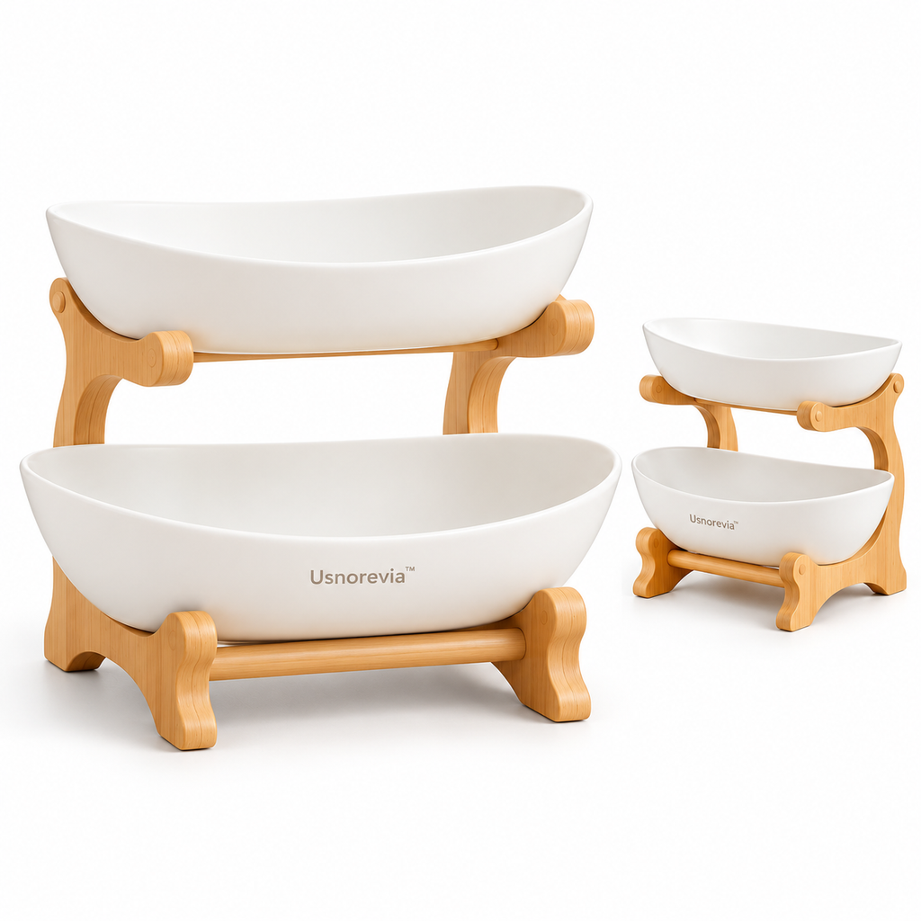 Usnorevia™ Double-Layer Ceramic Bamboo Wood Storage Rack