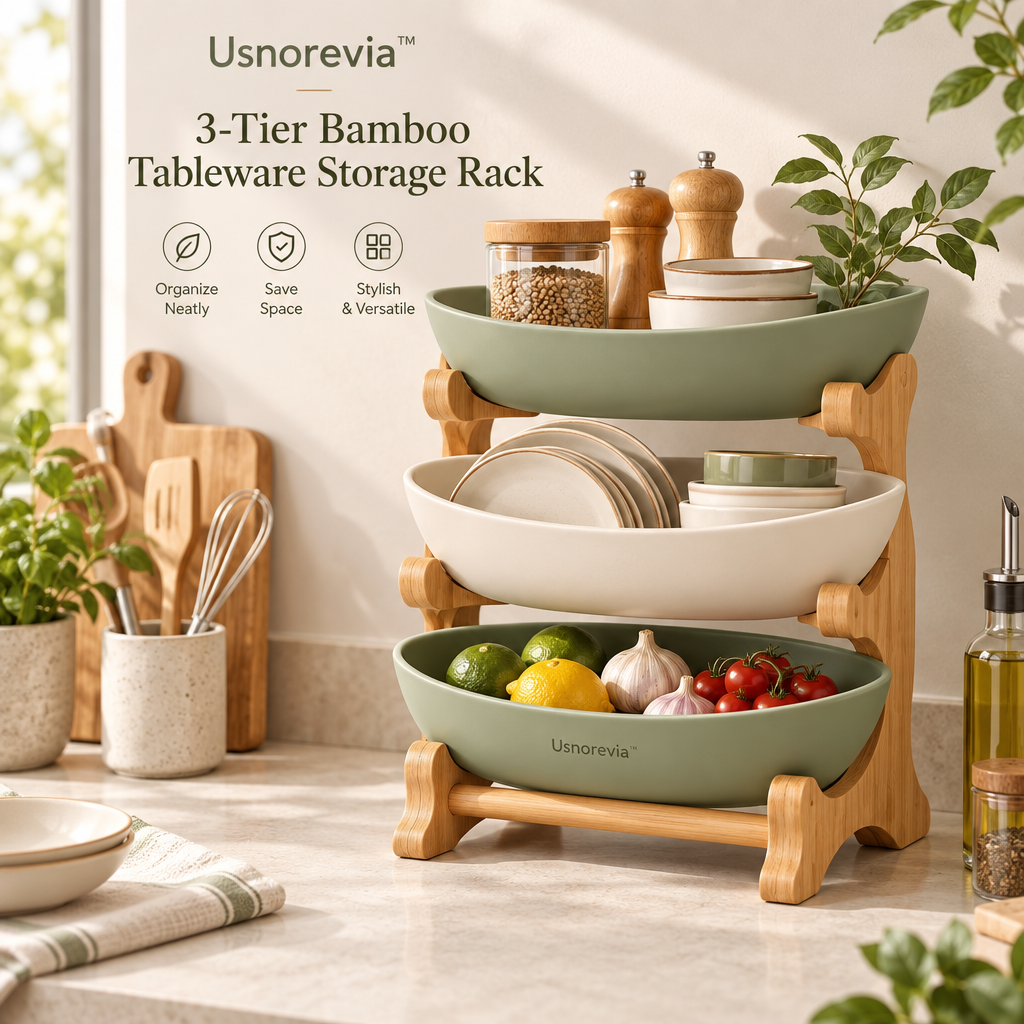 Usnorevia™ 3-Tier Bamboo Tableware Storage Rack