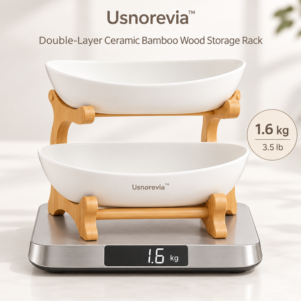 Usnorevia™ Double-Layer Ceramic Bamboo Wood Storage Rack