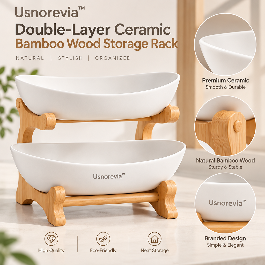 Usnorevia™ Double-Layer Ceramic Bamboo Wood Storage Rack