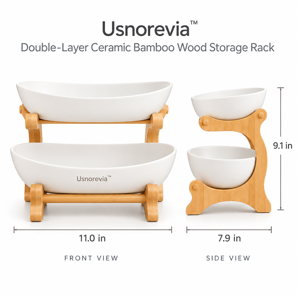 Usnorevia™ Double-Layer Ceramic Bamboo Wood Storage Rack
