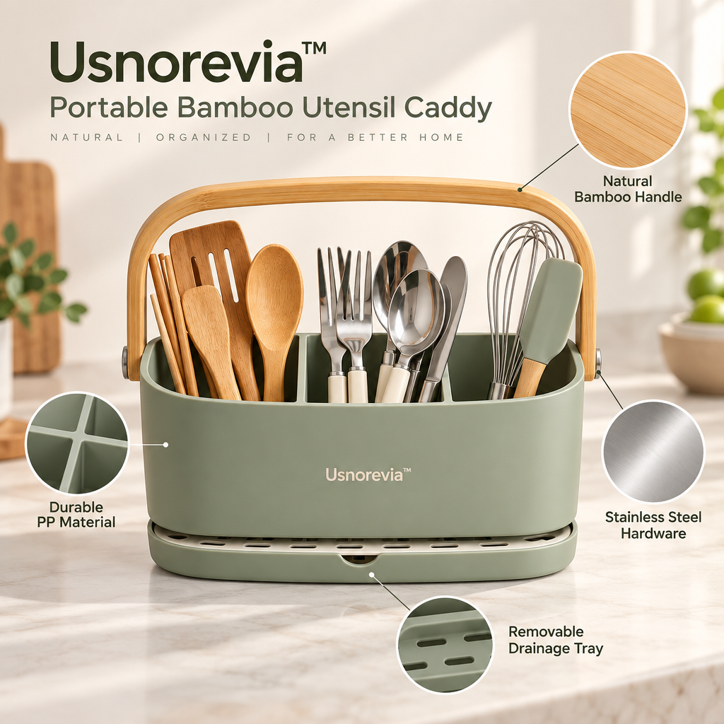 Usnorevia™ Portable Bamboo Utensil Caddy